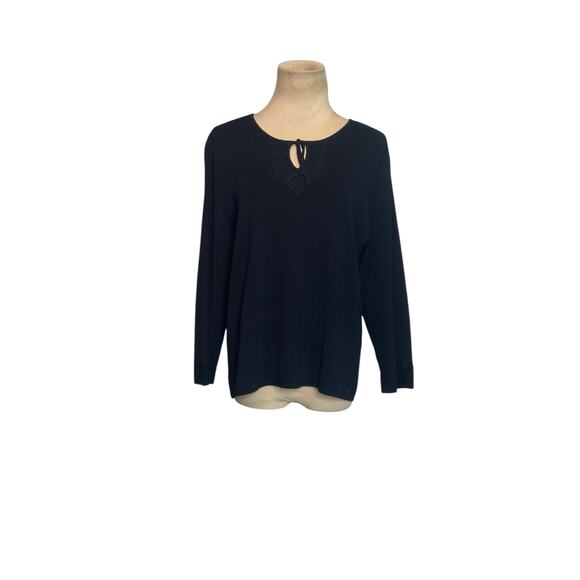 Liz Claiborne navy 3/4 sleeves knit sweater size Large - Picture 9 of 14
